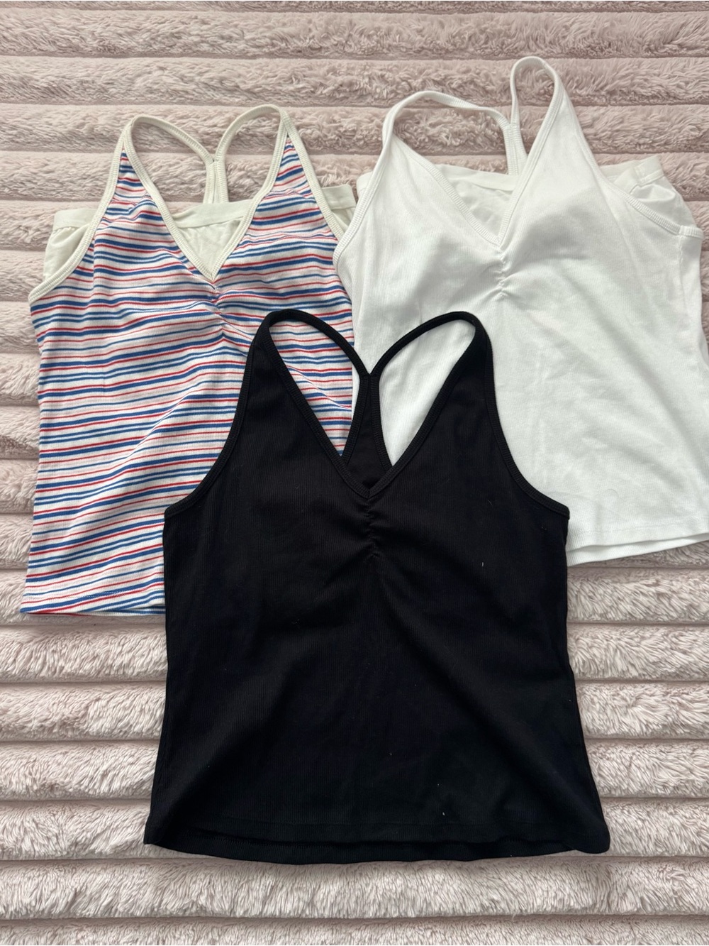 Old Navy Women's V-Neck Strappy Camisoles - Black, White & Multicolor Stripe